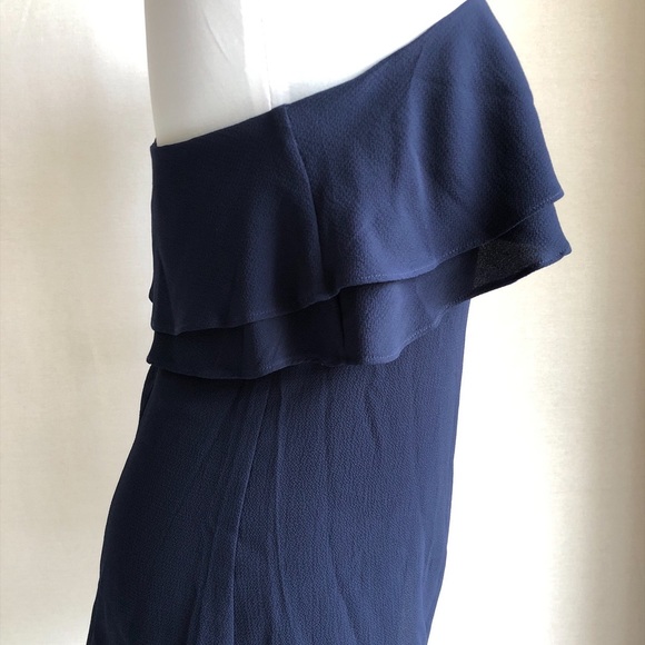 Michael Kors One Sleeve Navy Ruffle Top - Picture 5 of 8